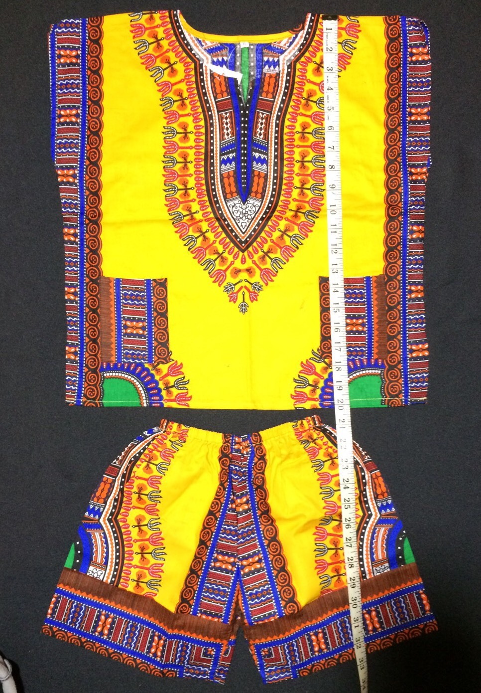 Kids Dashiki African Hippie Blouse Boys Girls Shirt w/short Sz XL cotton YELLOW
