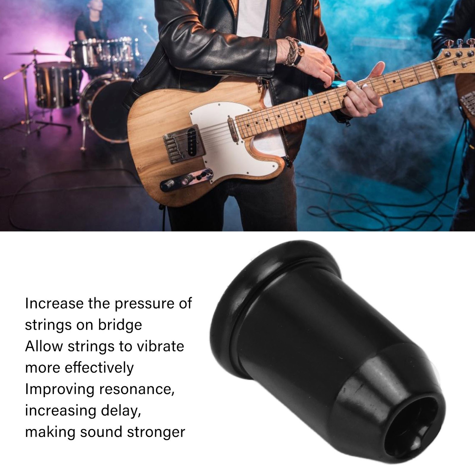 (Black)12x Guitar Ferrules String Cap Mounting Buckle Through Body Bushing ECA