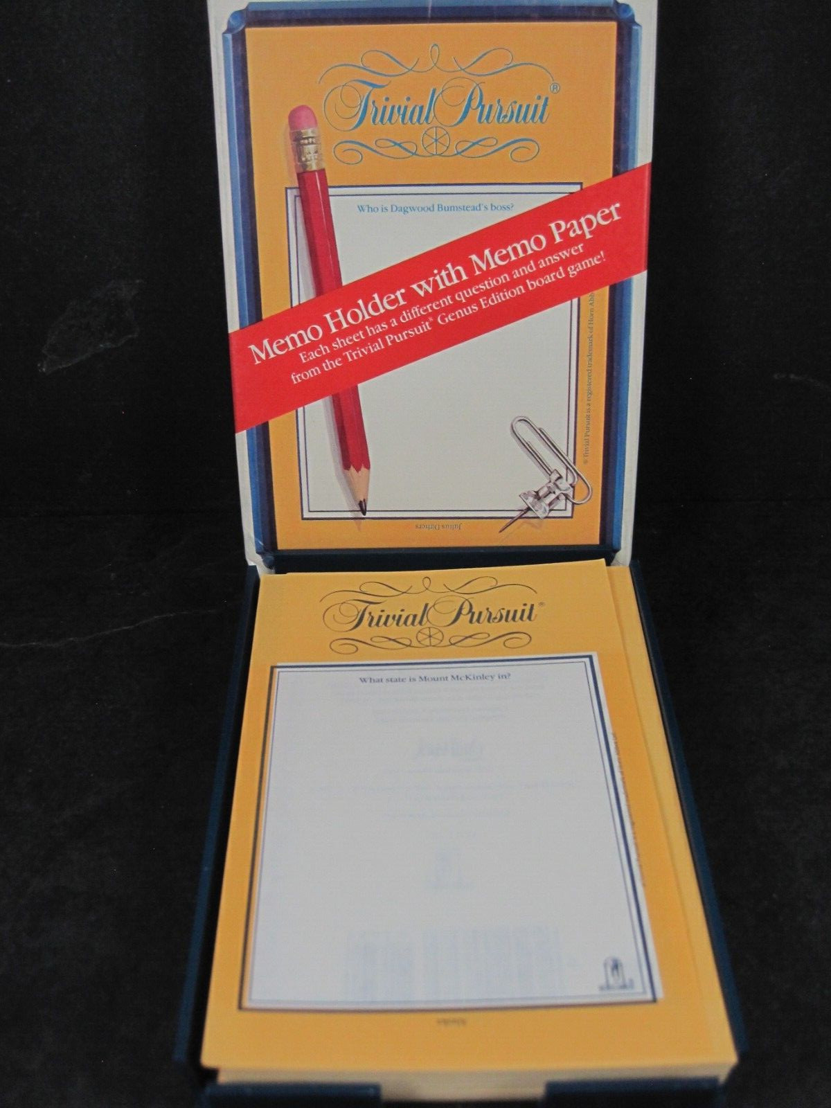 1984 Trivial Pursuit Memo Holder & Paper NOS Random House Horn Abbot