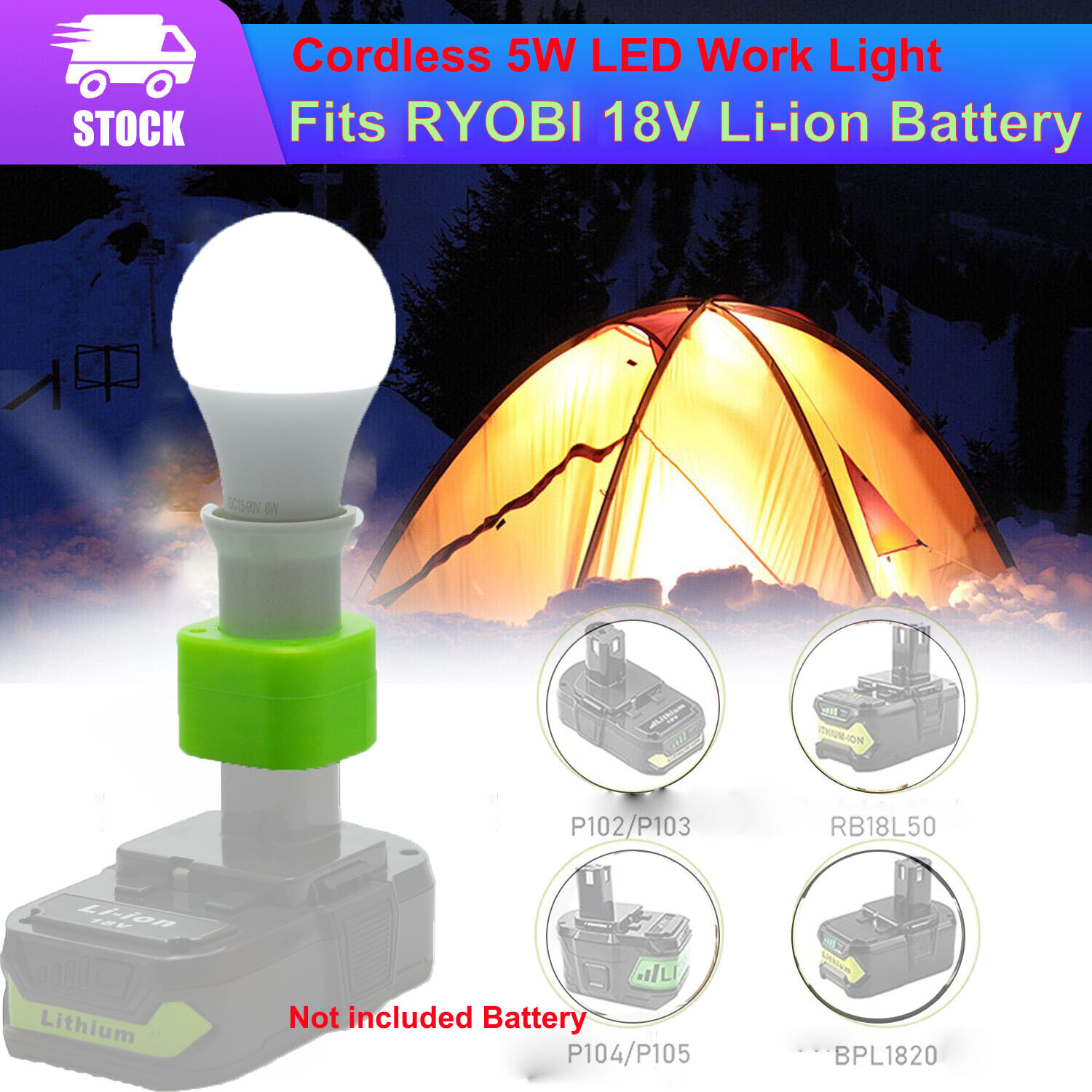 For Ryobi 18V Li-ion Battery LED Work Light E27 Bulb Jobsite Light Lamp Portable