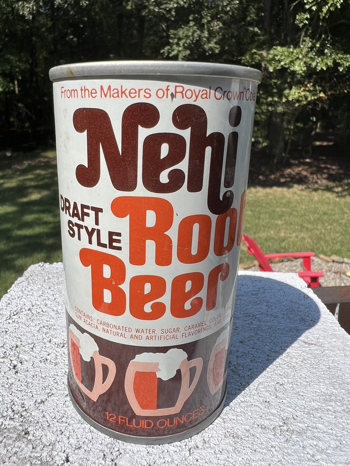 Vintage Nehi Root Beer Soda Pop Can 12oz Straight Steel Royal Crown Wide Seam