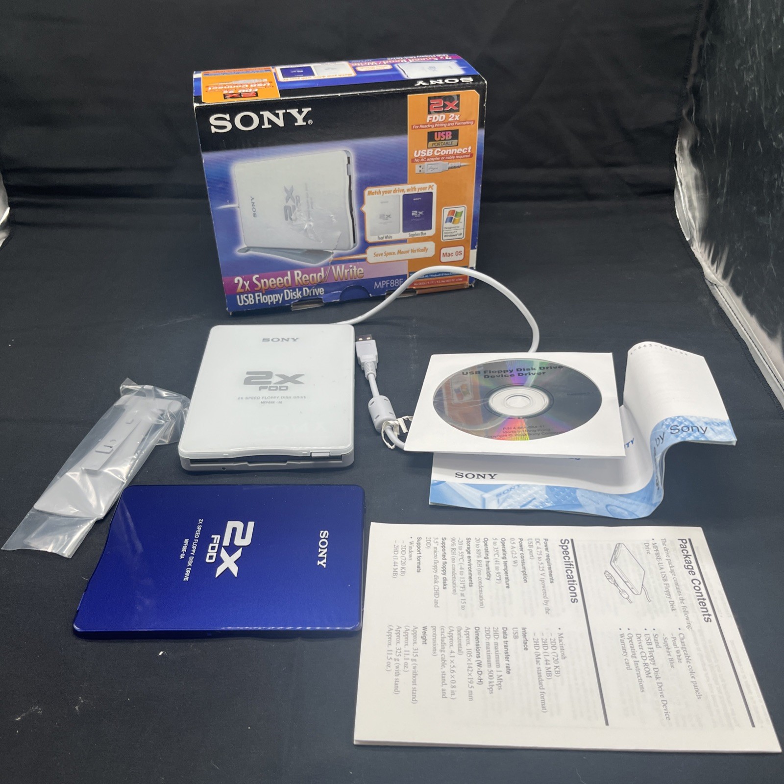 Sony 2X Speed FDD MPF88E-UA External USB 3.5" Floppy Disk Drive W/ Stand Tested