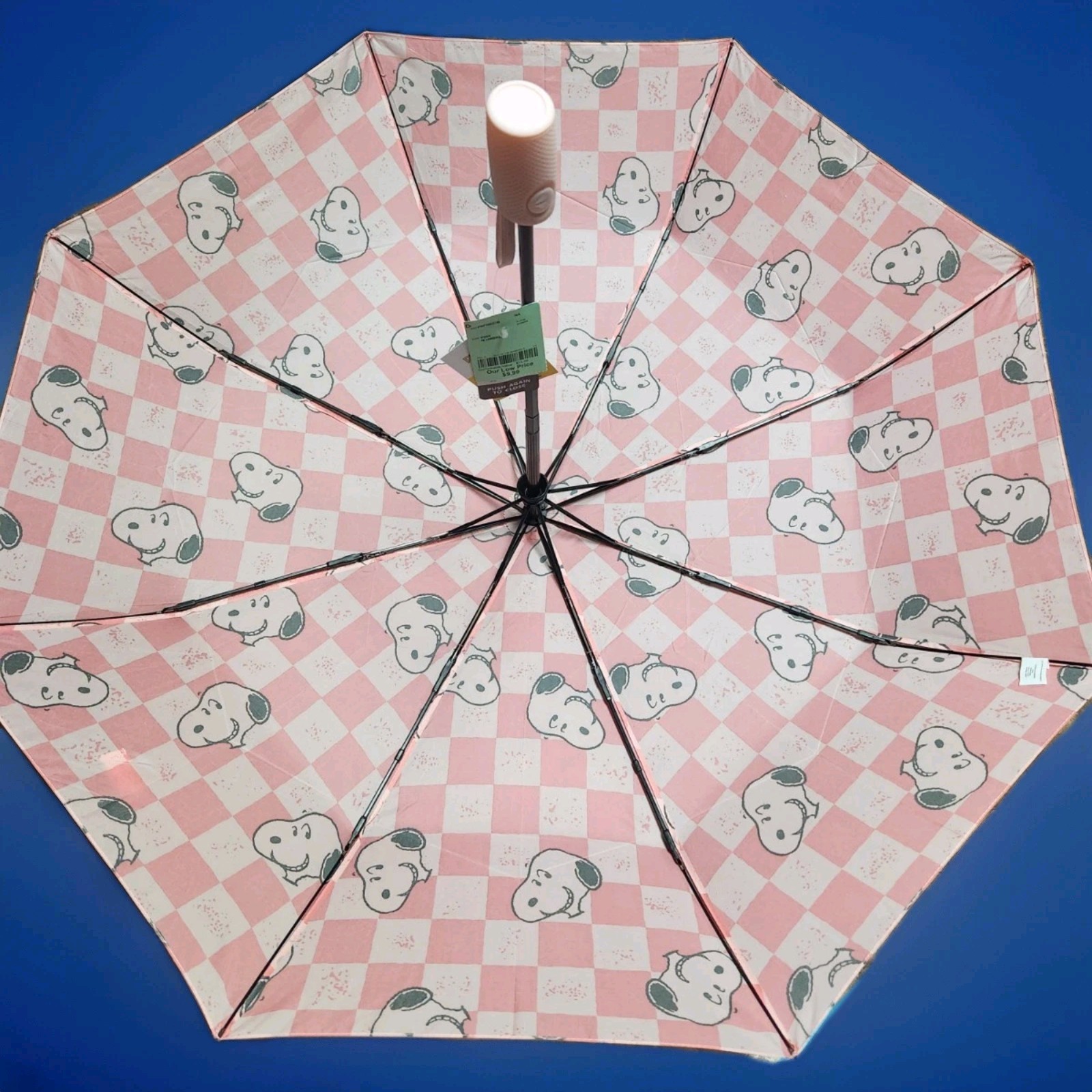 Peanuts Snoopy Umbrella Auto Open And Close Checkered Pink With Sleeve
