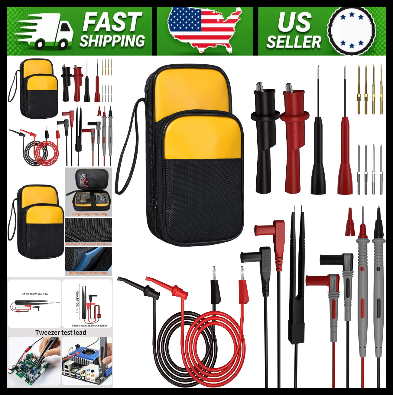 Multimeter Test Lead Kit with Soft Case and Back Probes