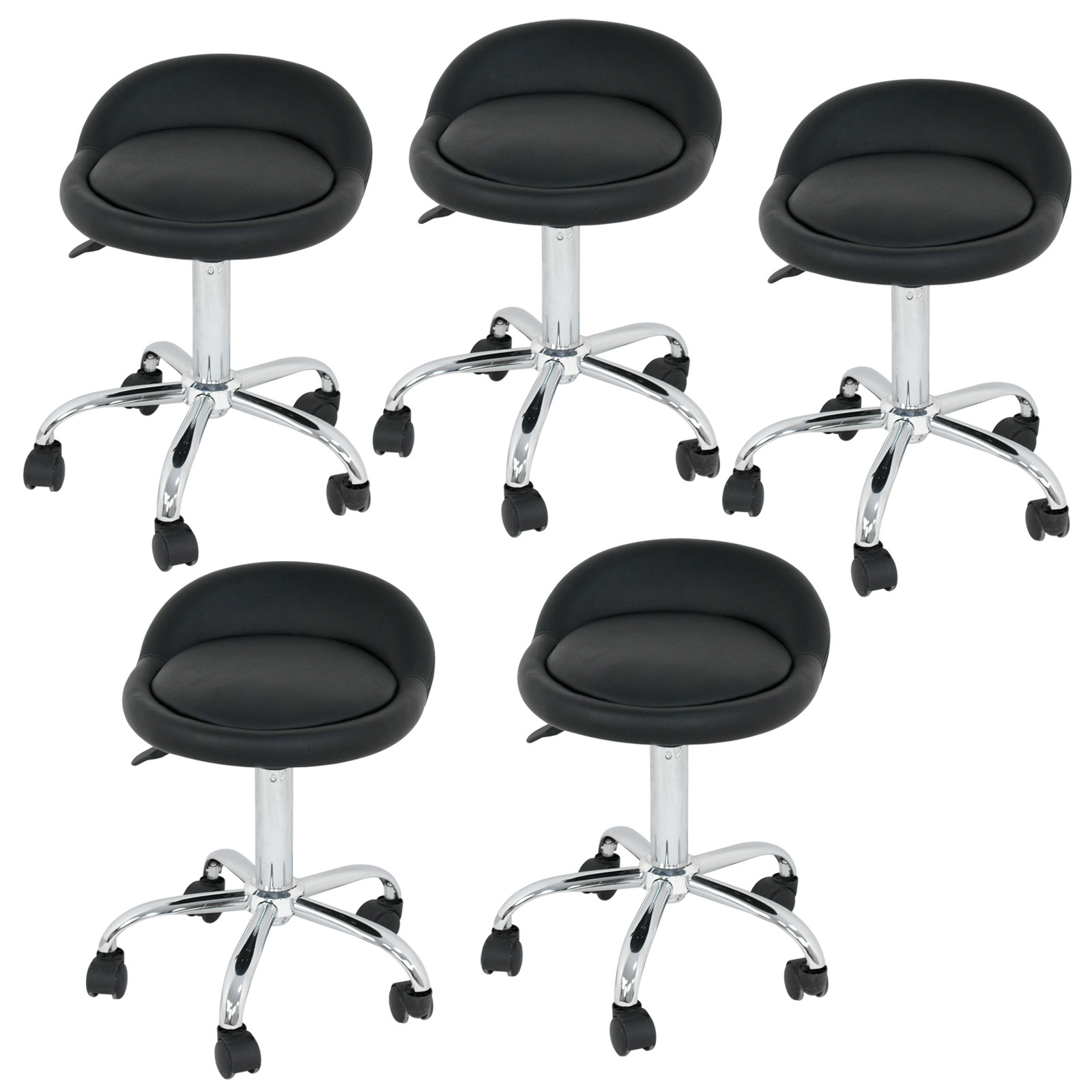 Set of 5 Adjustable Hydraulic Leather Spa Salon Stool Rolling Seat  360 Swivel