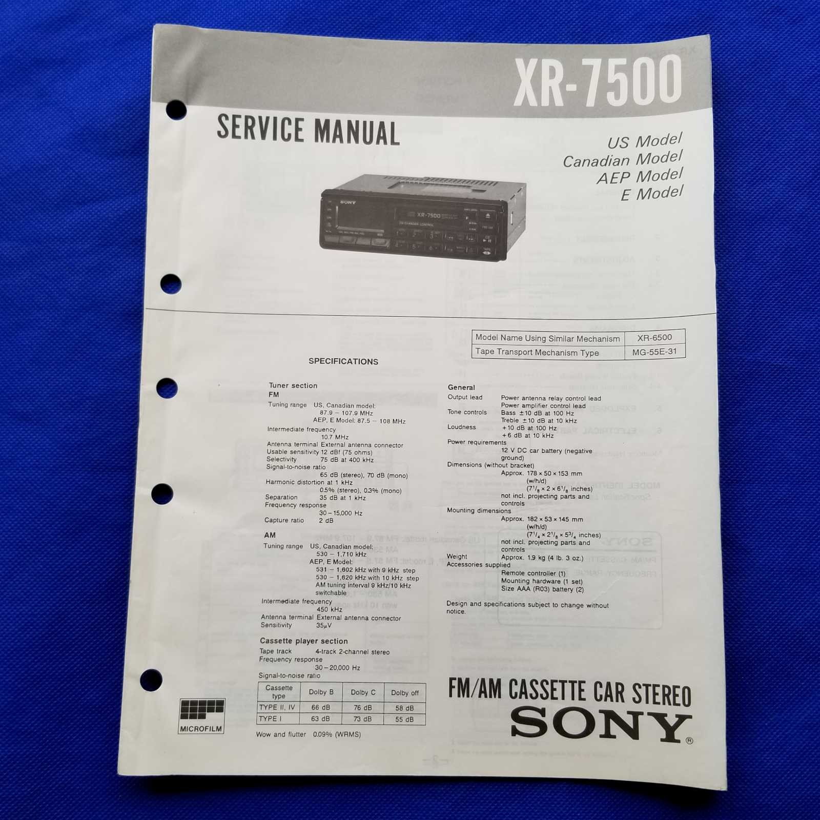 SONY XR-7500 Service Manual Original Paper OEM Repair Guide - USA