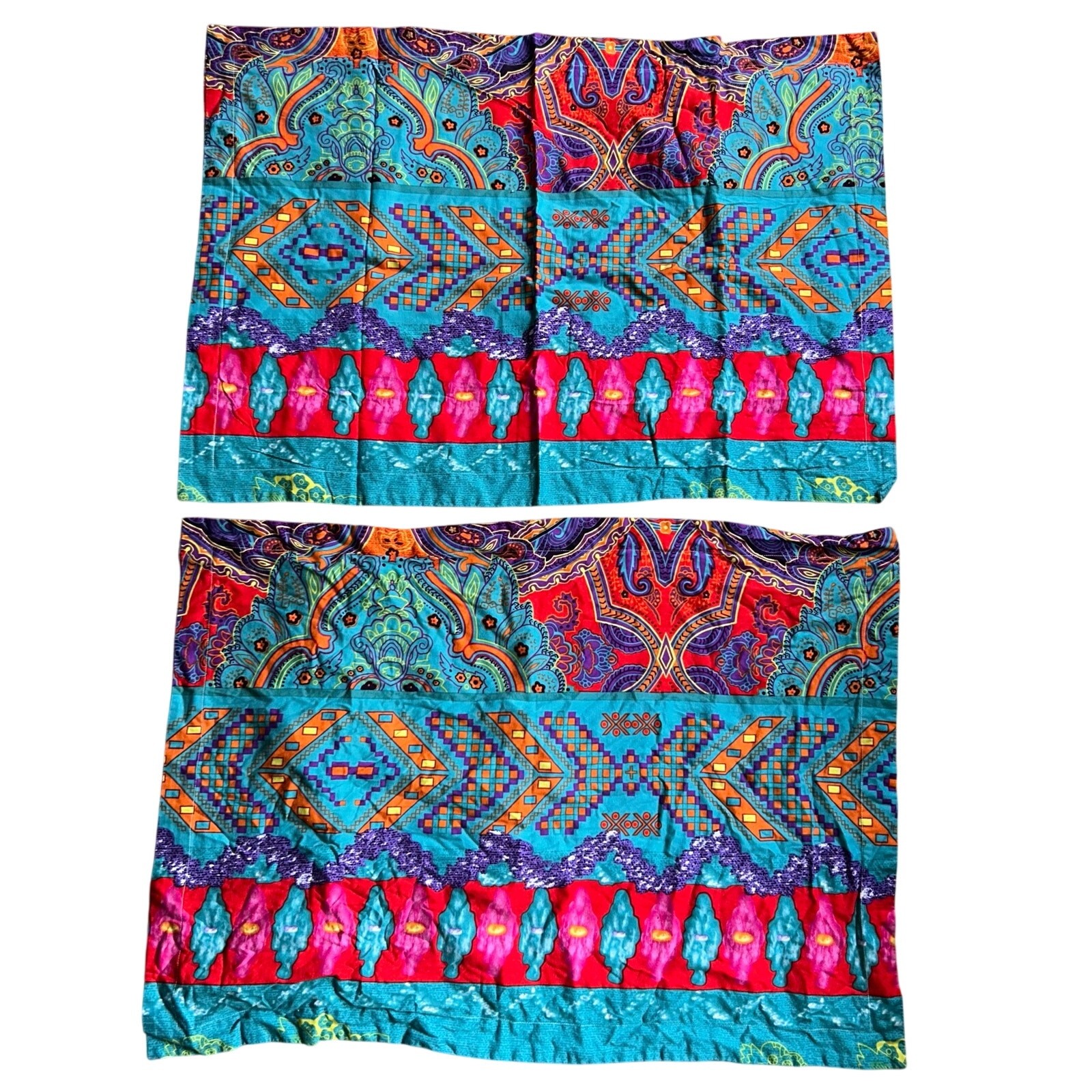2 Fadfay pillow shams standard size boho chic blue pink red