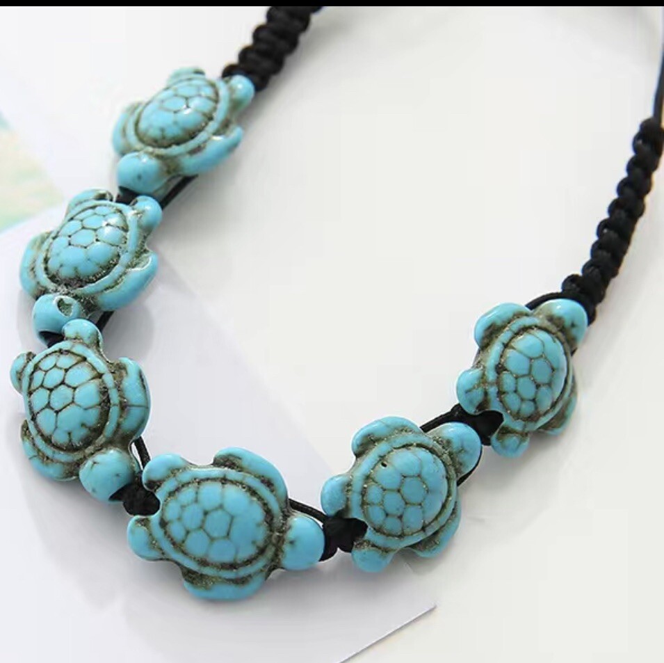 Turquouise (faux) Turtle  Beaded Handmade Braided Bracelet - Adjustable - NEW