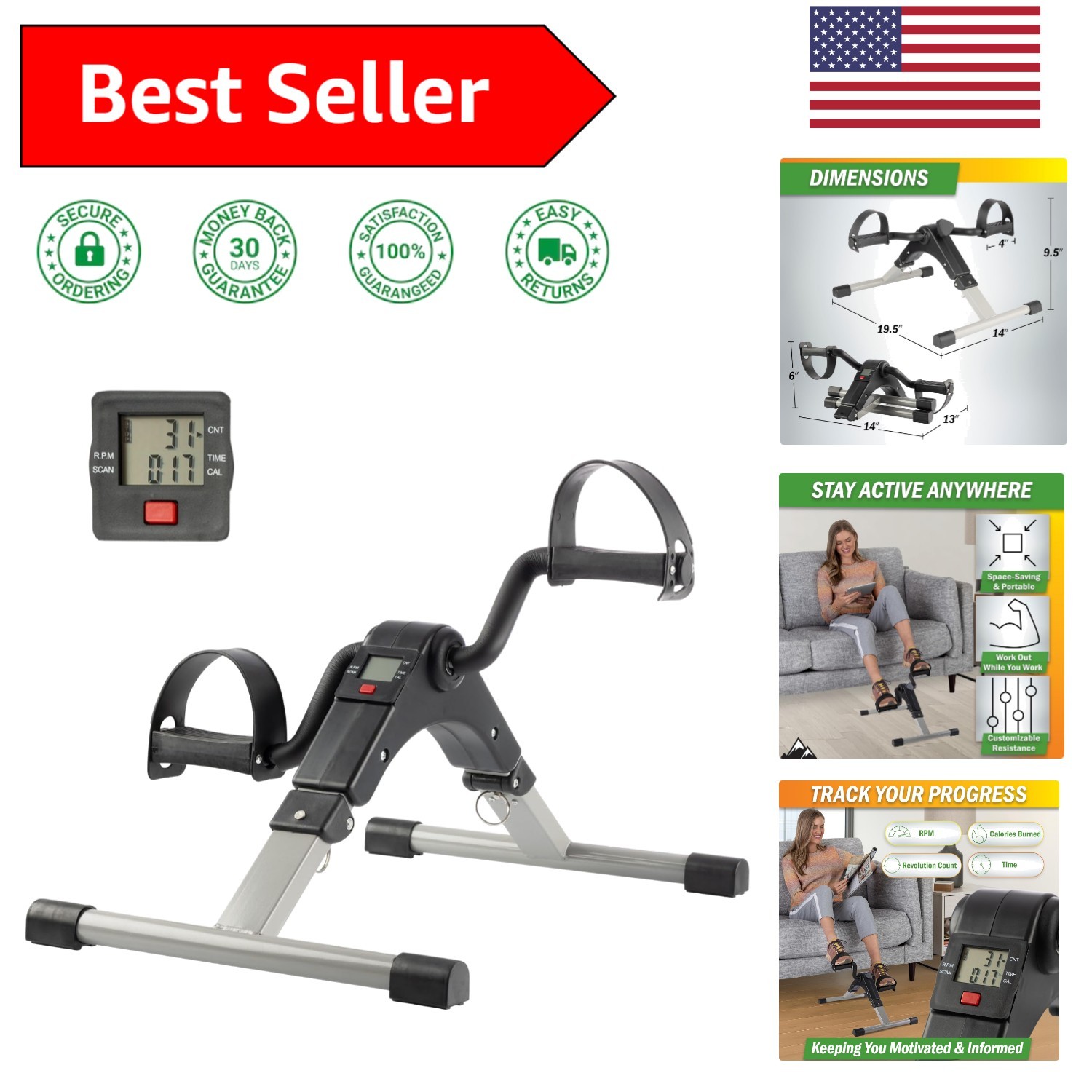 Foldable Stationary Pedal Exerciser with Electronic Display – For Home & Office