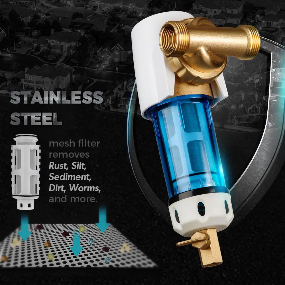 Reusable Spin down Sediment Water Filter 100 Micron with Scraper and 360 Head