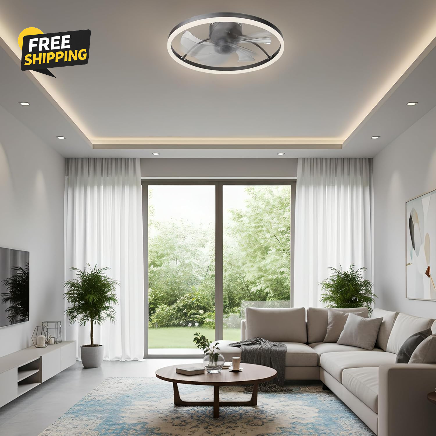 Lighting Ceiling Fan Light - 19.7" Low-Profile Flush Mount Ceiling Fans