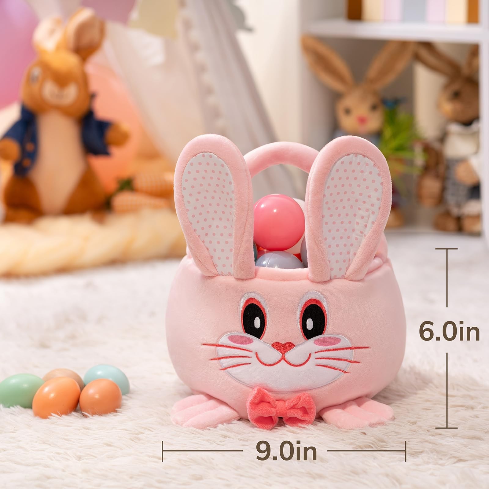 HiChen Easter Basket Empty Bunny, Easter Egg Baskets Small Gift Basket with D...