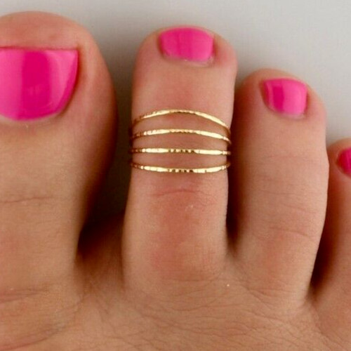 14k Yellow Gold Plated Solid Metal 925 Silver Women's 4 Row Full Band Toe Ring
