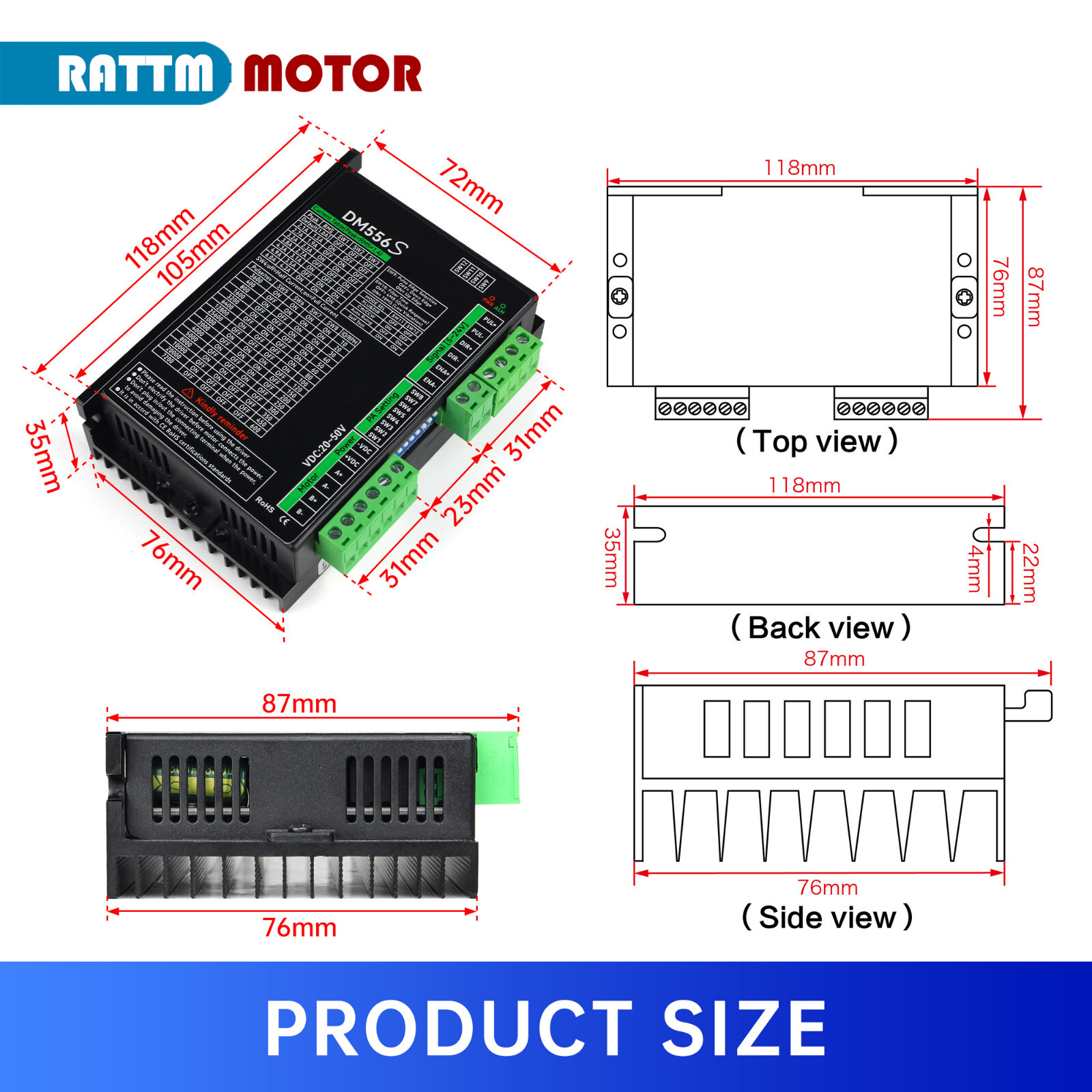 【US】 DM556S Stepper Motor Driver 20-50V DC 256 microstep 1-6A for Nema17/23/34