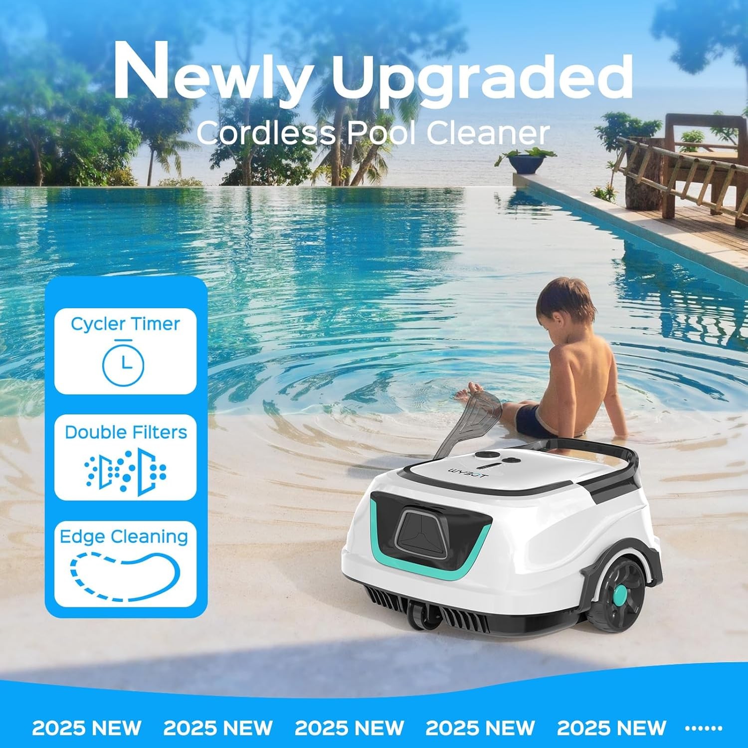 WYBOT A1 Cordless Robotic Pool Cleaner, Automatic Pool Vacuum Robot with 120Mins
