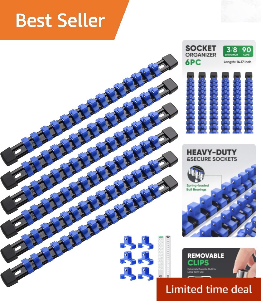 6PC Socket Organizer Set 3/8 Inch Drive Heavy Duty ABS Tool Storage Rack