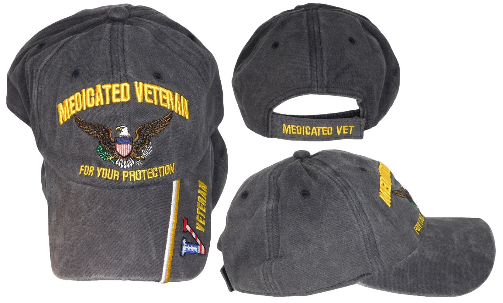 Medicated Veteran For Your Protection Grey Gray Embroidered Cap Hat - Licensed