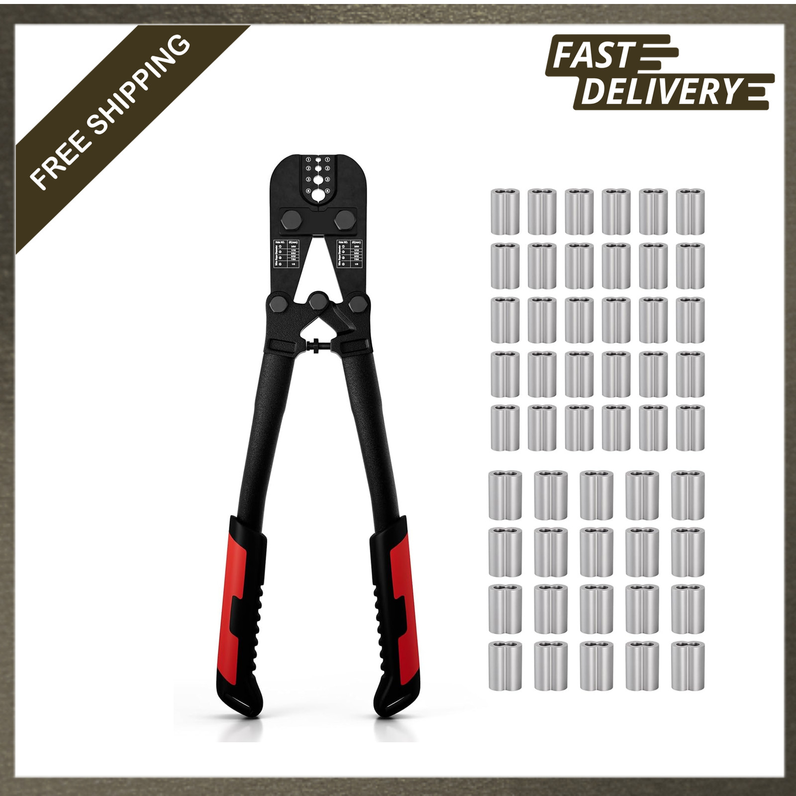 Wire Rope Crimping Tool Kit Steel Cable Swaging Pliers for Aluminum and Copper