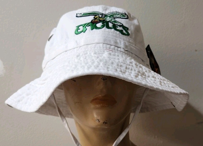 Philadelphia Eagles Throwback White Boonie Hat Side Snaps Up & Chin Strap