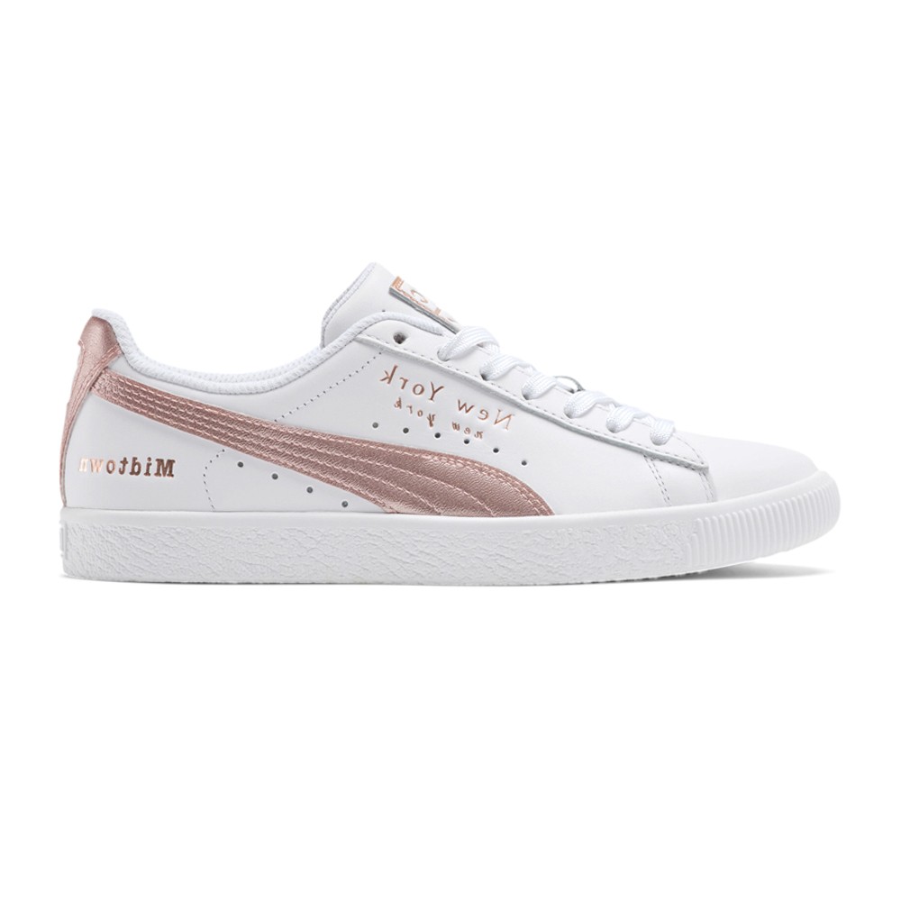 PUMA Clyde Nyc Flagship Lace Up  Womens Pink, White Sneakers Casual Shoes 372311