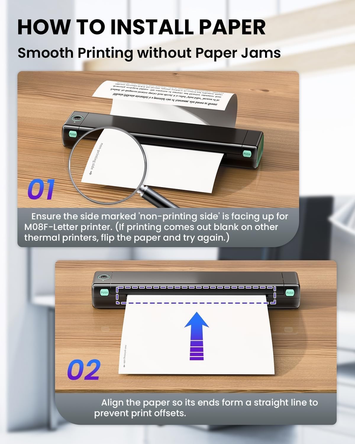 Jam-Proof 8.5"x11" Thermal Paper - 100 Sheet Pack for Clear Document Printing