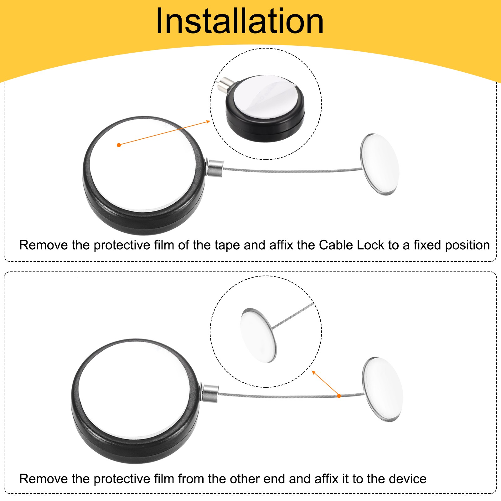 3.3ft Retractable Cable Security Lock with Round Patch Wrench 150 g Black,2 Pack