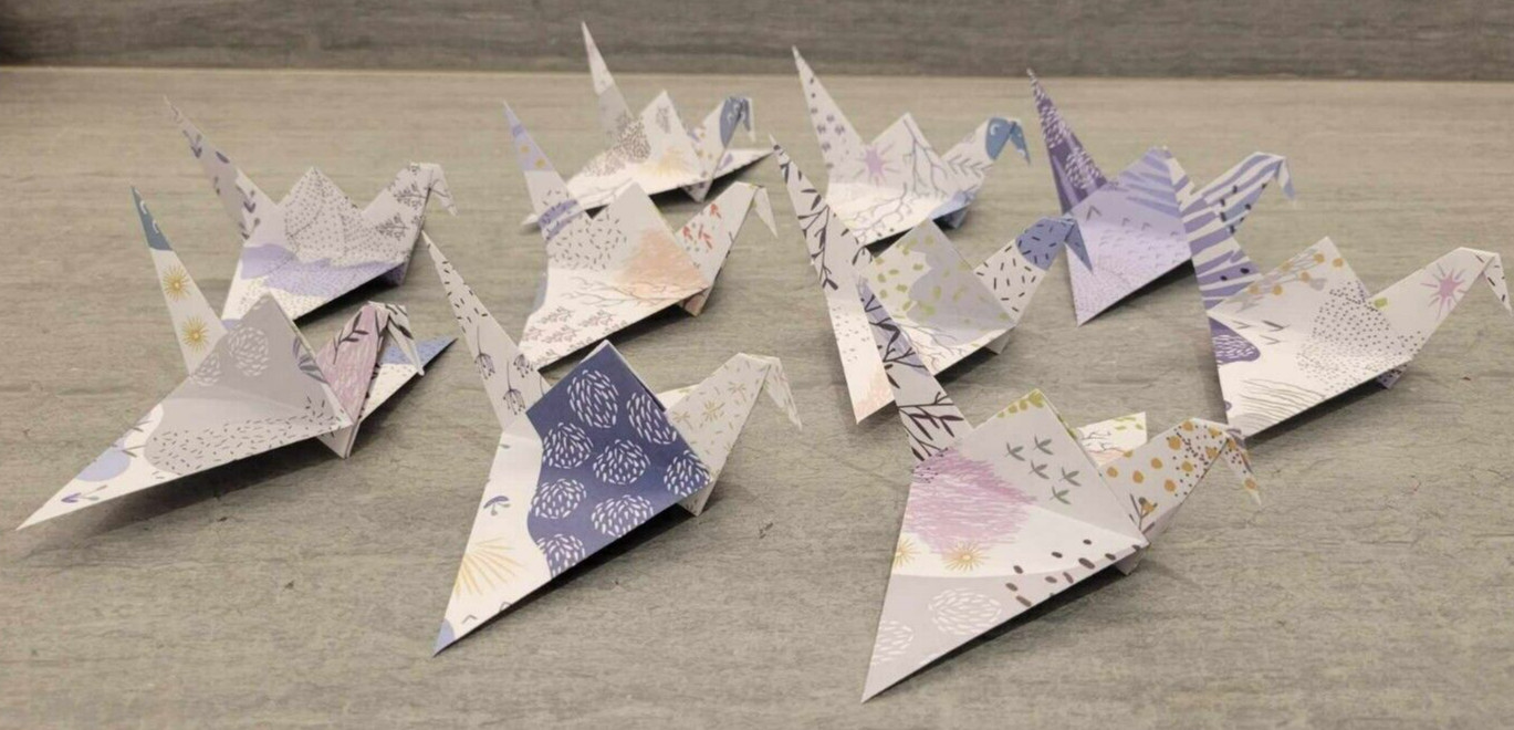 **10** Blue Coral Print 6" x 6" Handmade Wedding Paper Origami Cranes