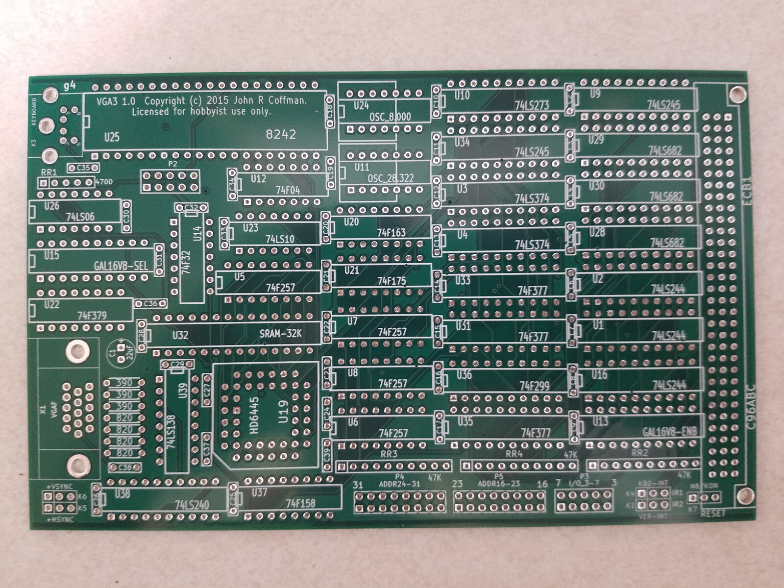 VGA3 Video Card, ECB Eurocard Bus Video Graphics Board, PCB ONLY, US Seller