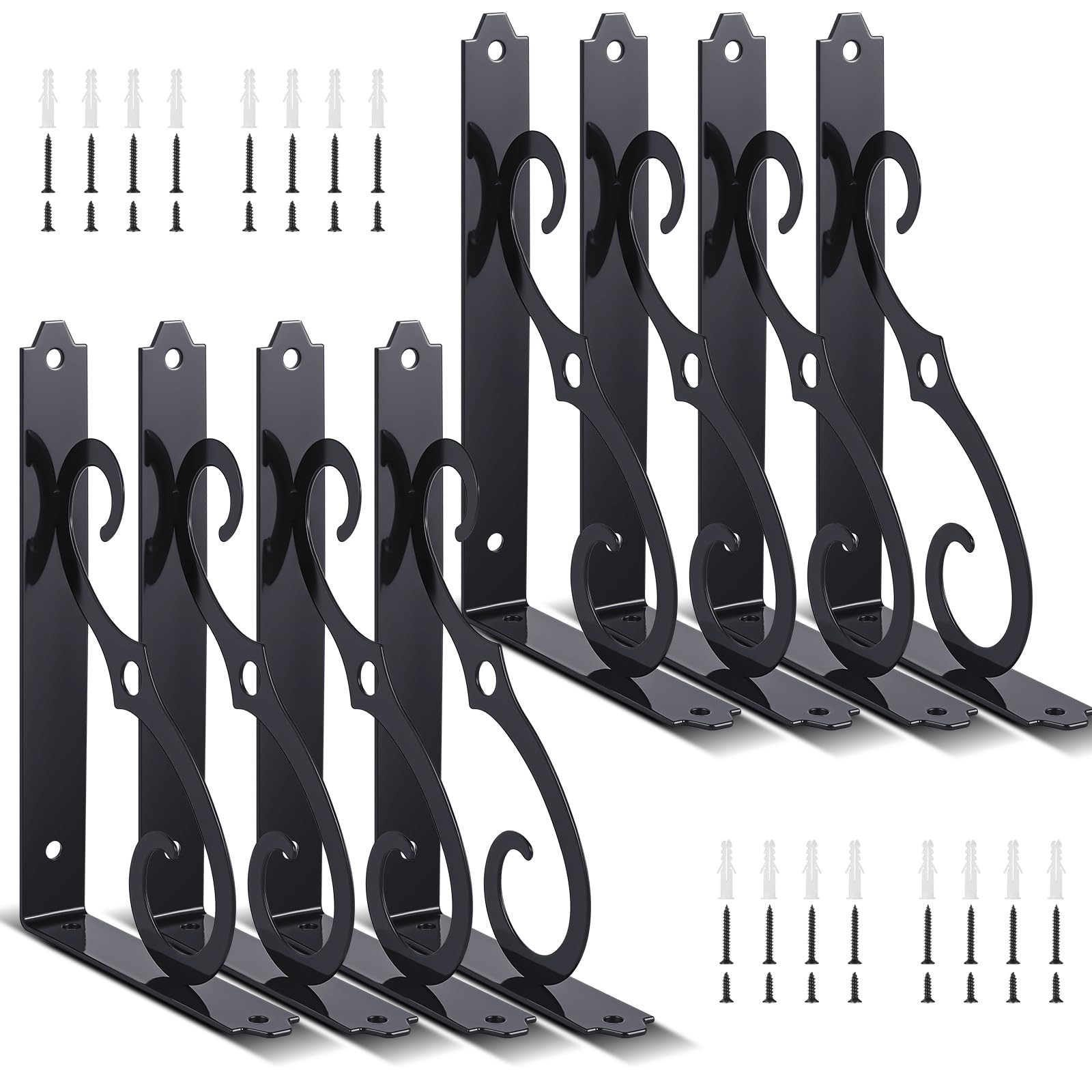 8 Pack 8 Inch Decorative Shelf Bracket Heavy Duty Wall Mounted Floating Brack...