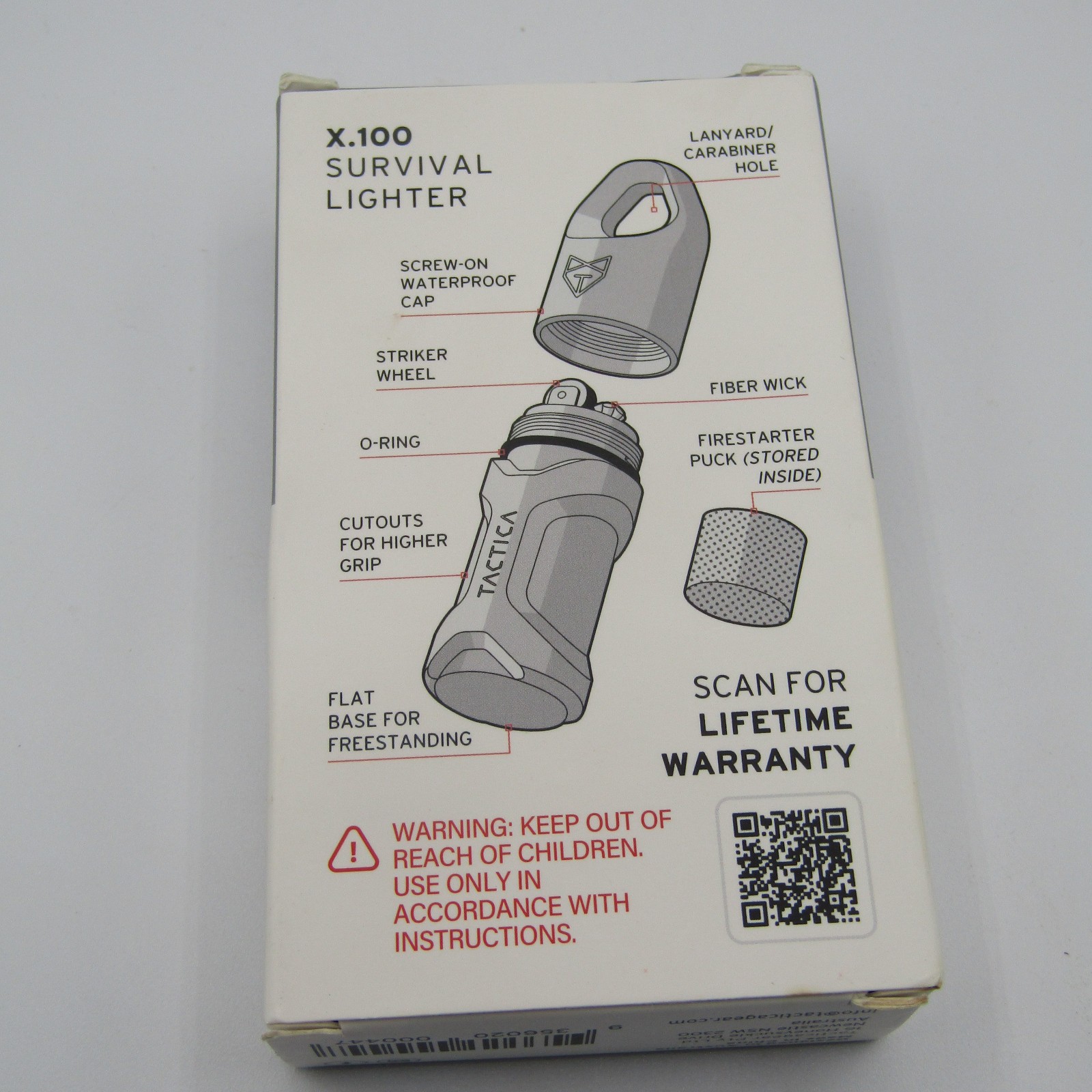 TACTICA X.100 COMPACT GRAY WATERPROOF REFILLABLE SURVIVAL LIGHTER NEW