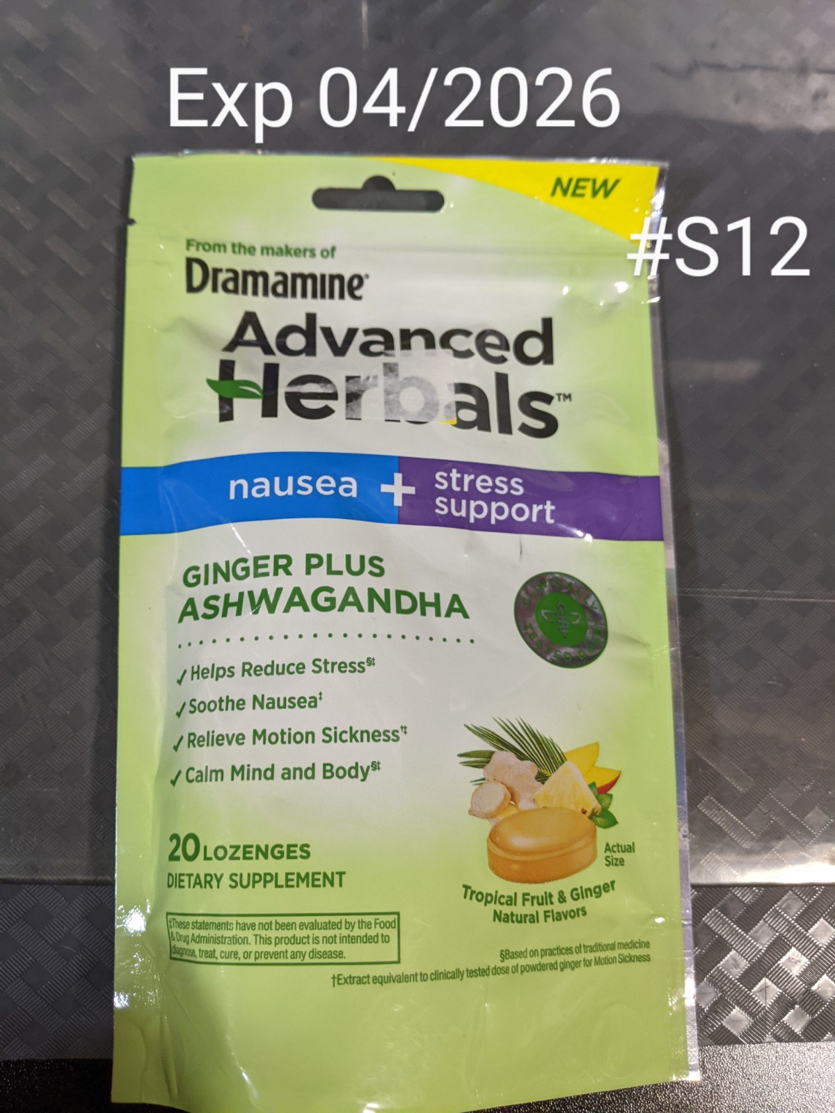Advanced Herbals Lozenges for Nausea + Stress Support Ashwagandha & Ginger #S12