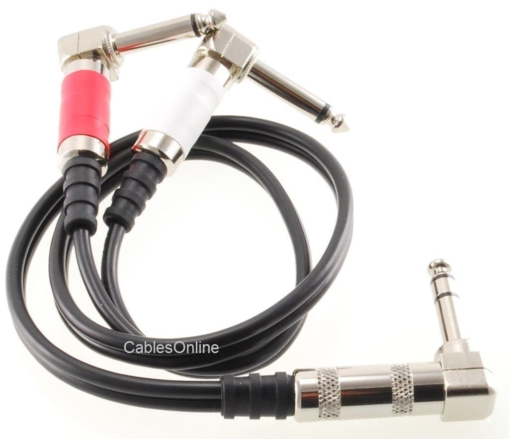 1/4" TRS Stereo Plug to Dual 1/4" TS Mono Plugs Right-Angle Audio Cable