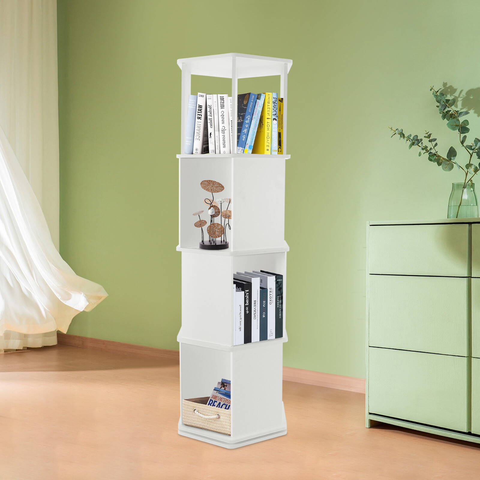 4-Tier Rotating Bookshelf, 360?? Display Revolving Bookshelf, Floor Standing