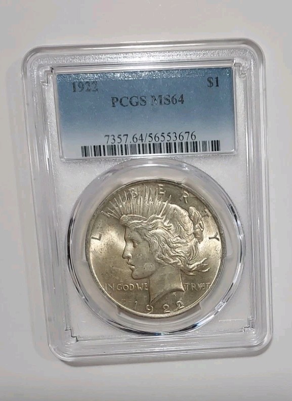 1922 P Peace Dollar PCGS MS64 Toning 90% Silver