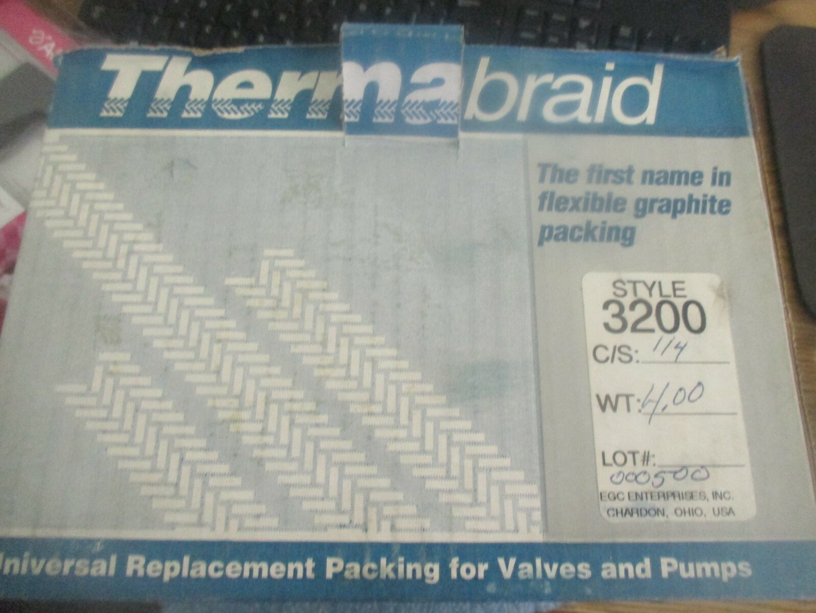 Thermabraid Style: 3200. C/S: 1/4; WT: 4.00 Gasket Packaging. New Old Stock