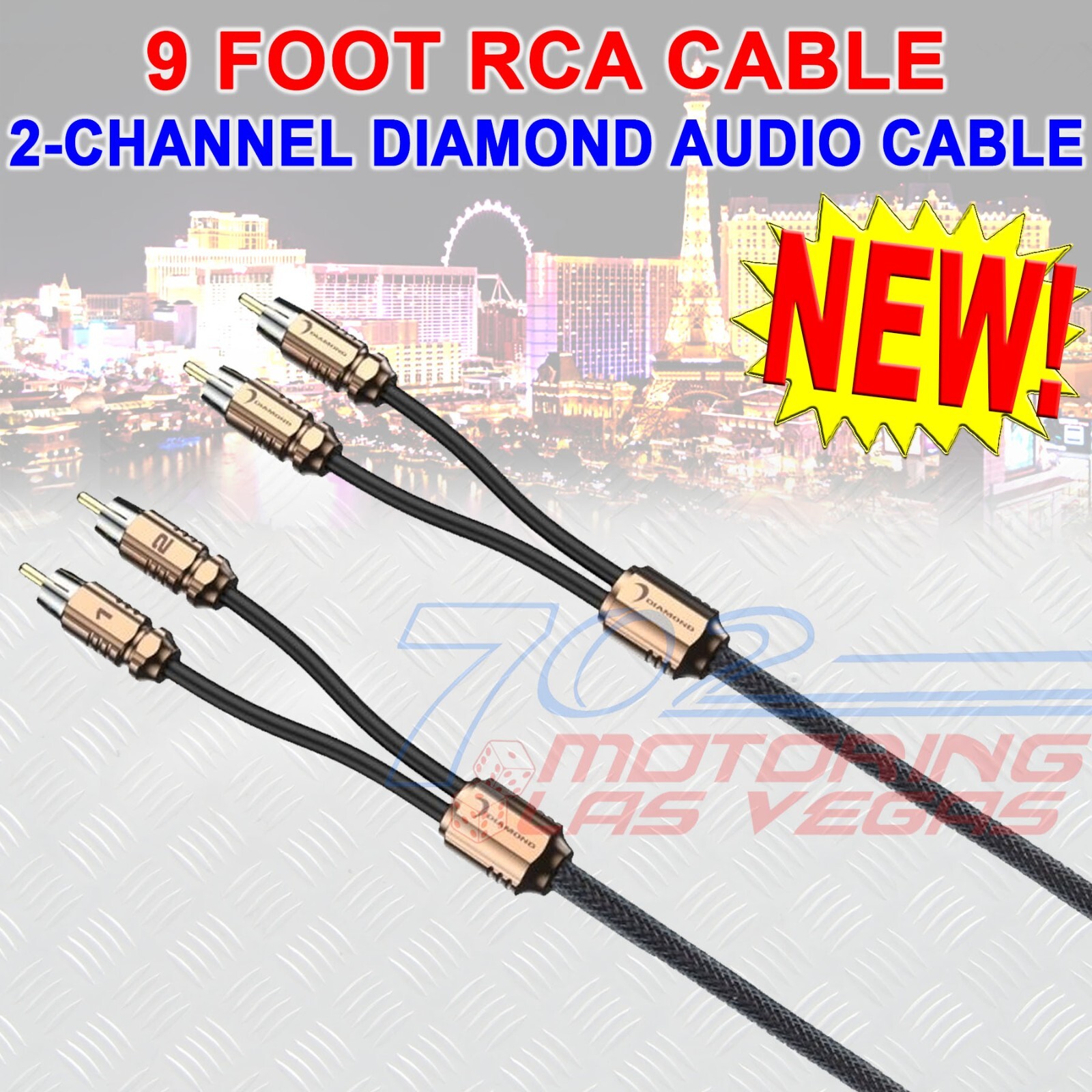 DIAMOND AUDIO HX9  2-CH RCA CABLE 9-FOOT DUAL TWISTED BRASS ENDS FOR MOTORCYCLES