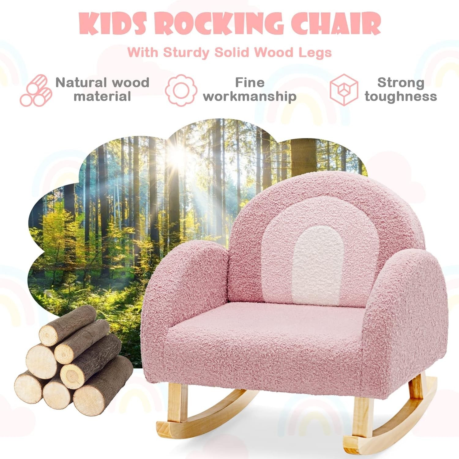 Kids Sofa, Toddler Rocking Chair with Solid Wooden Frame, Anti-Tipping Design...