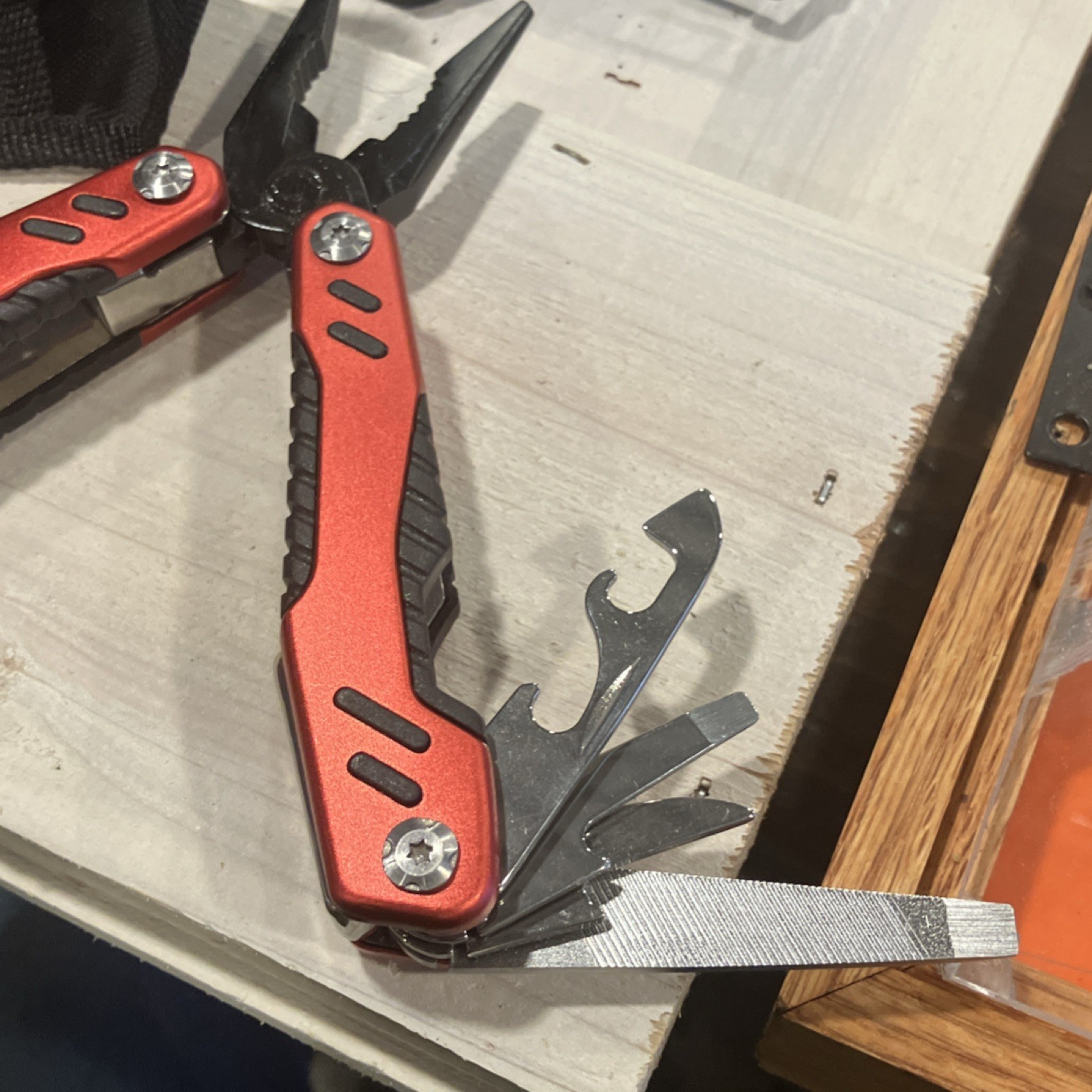 KVD Red Folding Multi-Tool with Pliers, Knife, Saw, File, Sheath