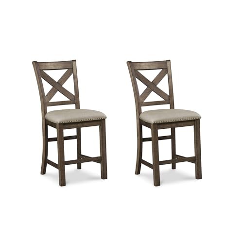 Moriville Rustic Farmhouse 24.5" Upholstered Barstool, 2 Count, Beige & Brown