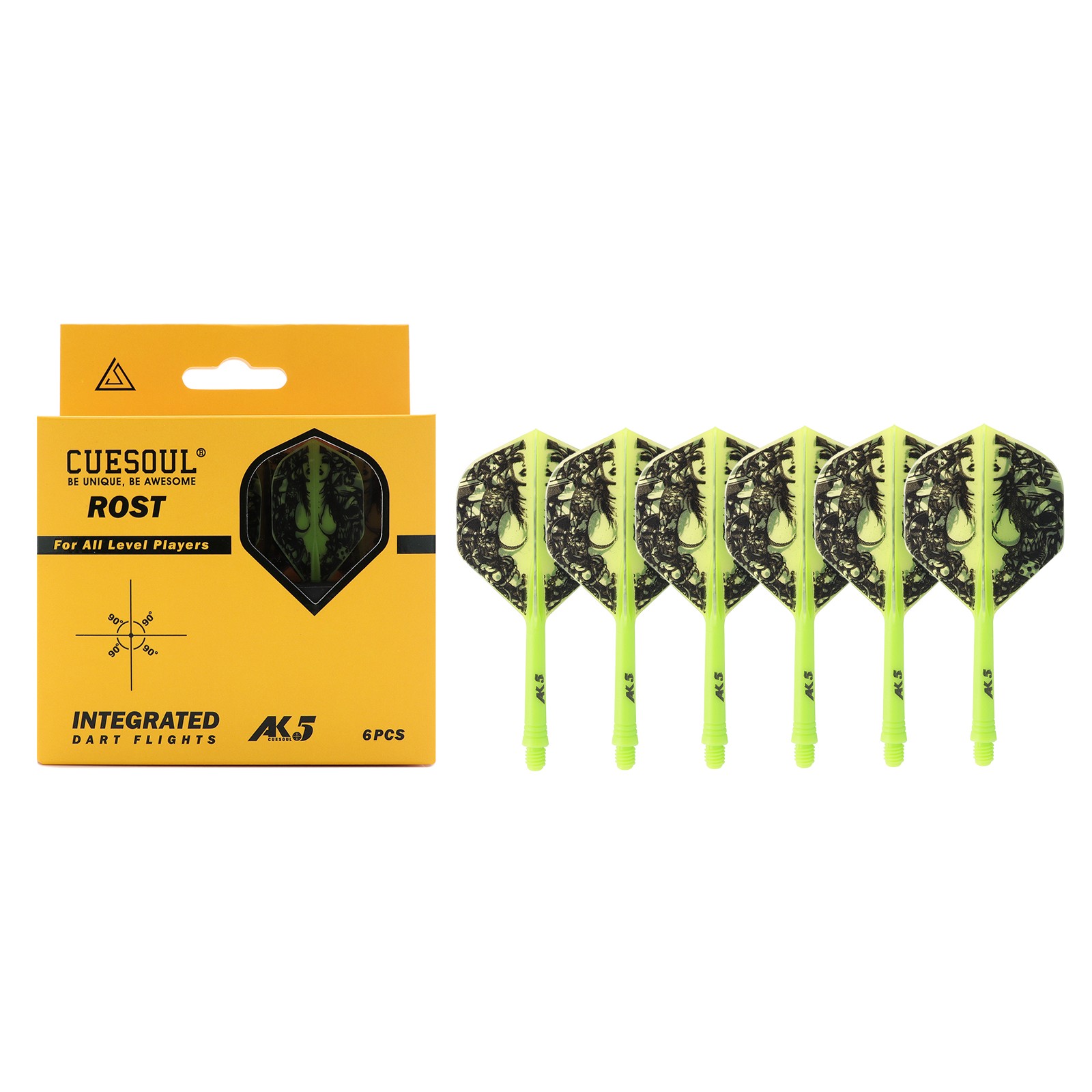 CUESOUL Integrated Dart Shaft and Flights 6 Pcs Standard Shape-Green Beauty 28mm