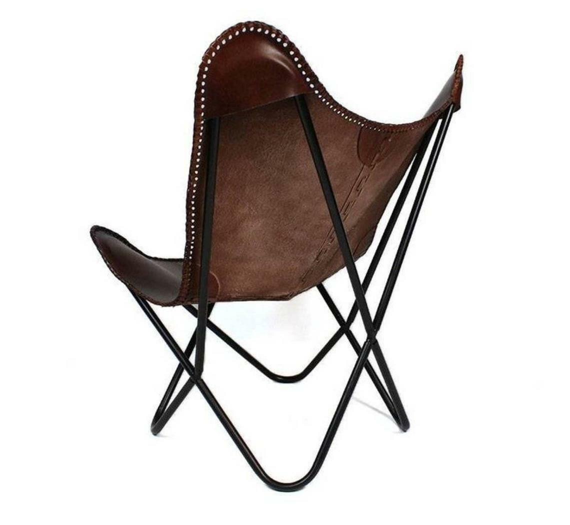 Handmade Vintage Brown Leather Butterfly Chair Home Décor with Foldable Stand