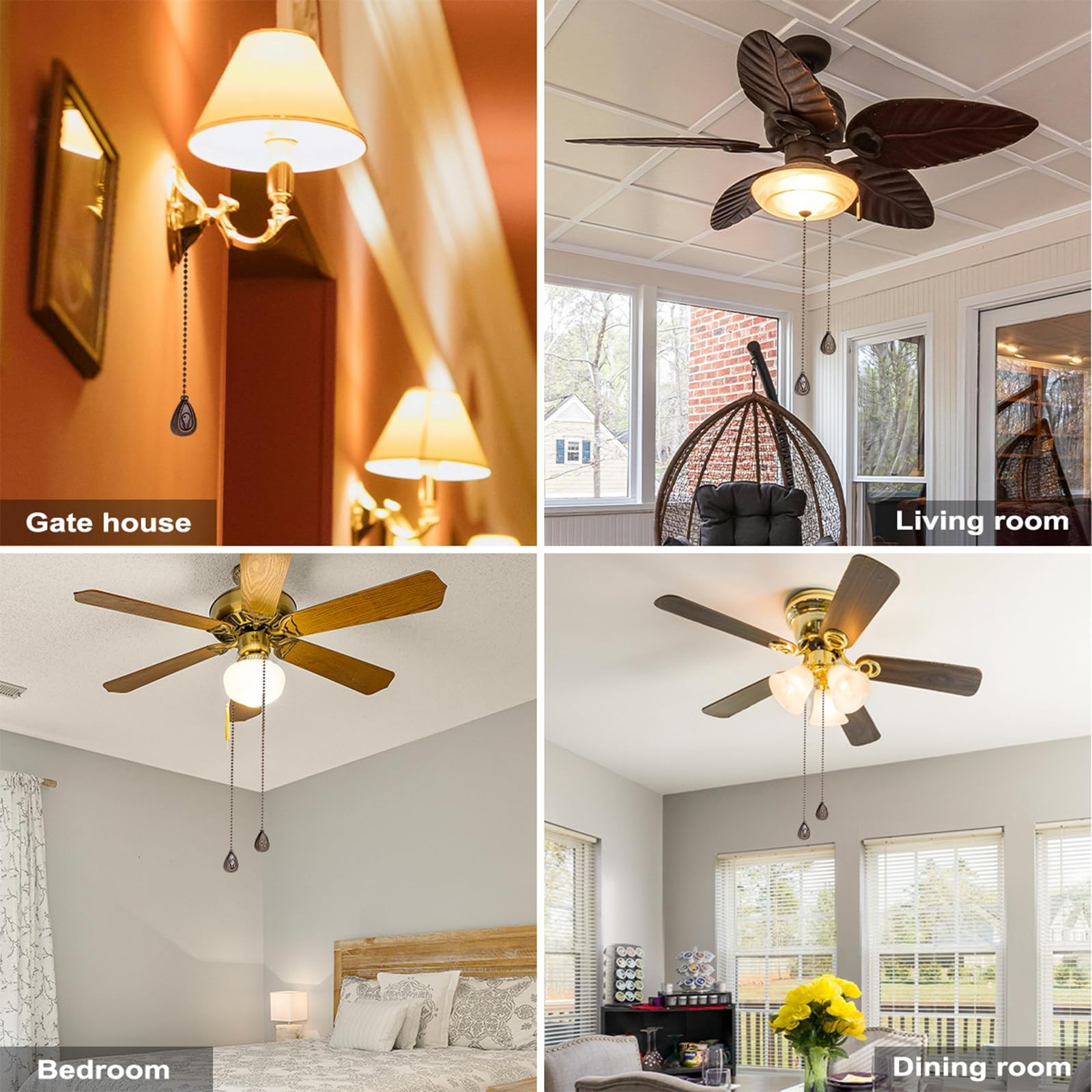 4 Pack Bronzed Ceiling Fan Pull Chain Extension, 12 Inches Classic Drop Shape...