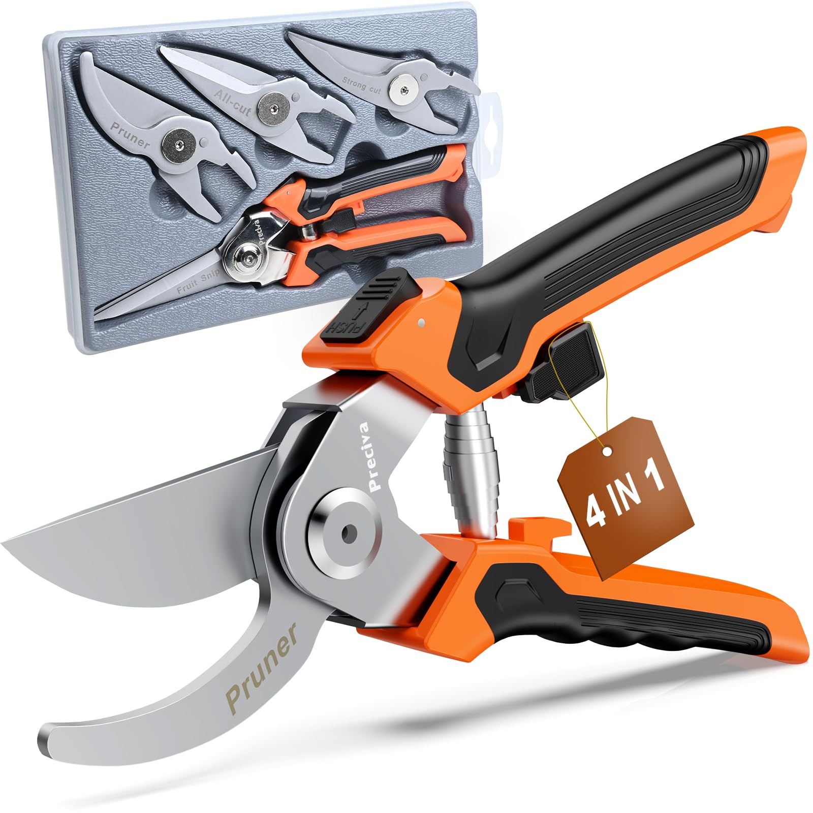 Preciva 4-in-1 Garden Pruning Shears, Gardening Shears with 4 Size Orange