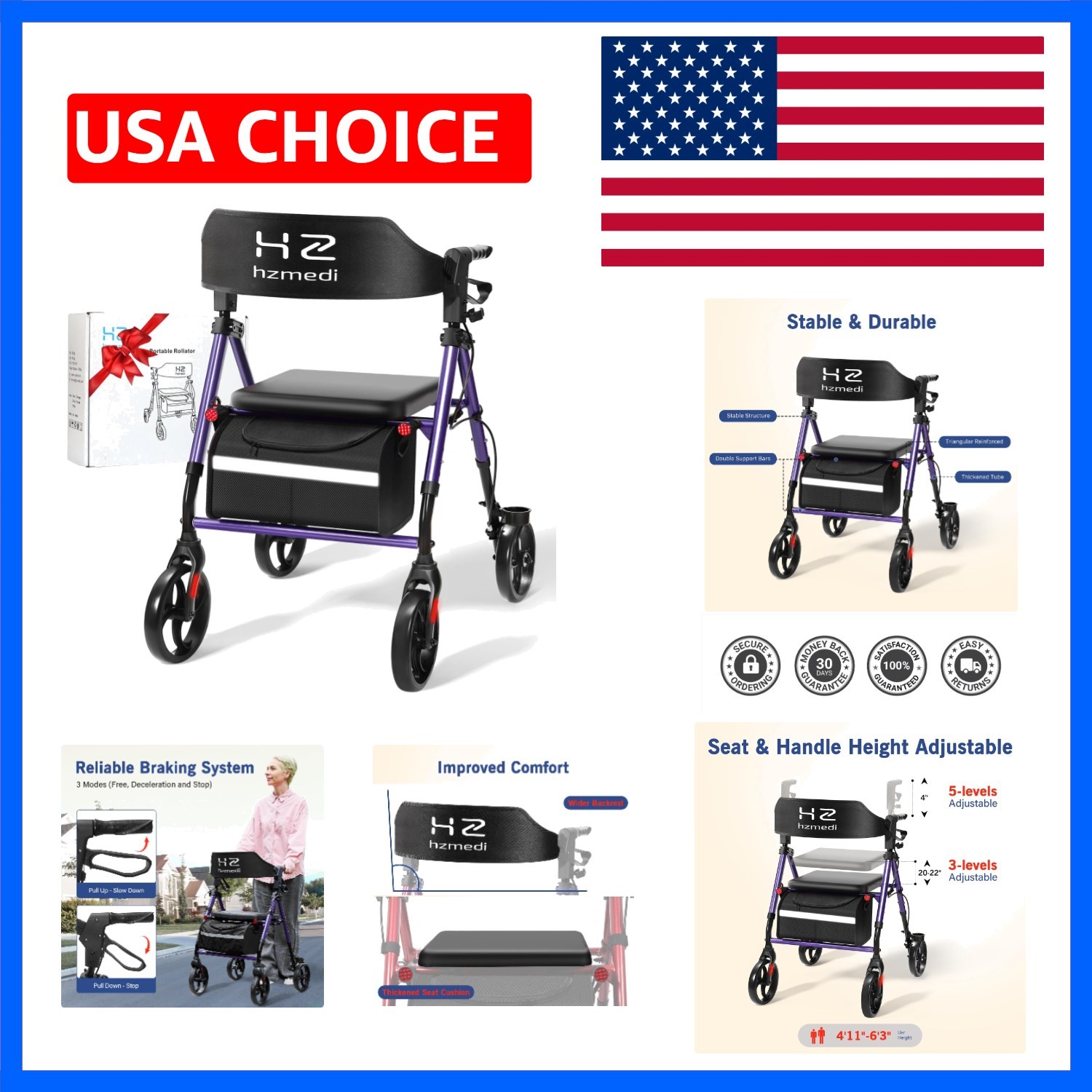 Walkers for Seniors, Walkers with Seat for Seniors, Foldable Rolling Walker, ...