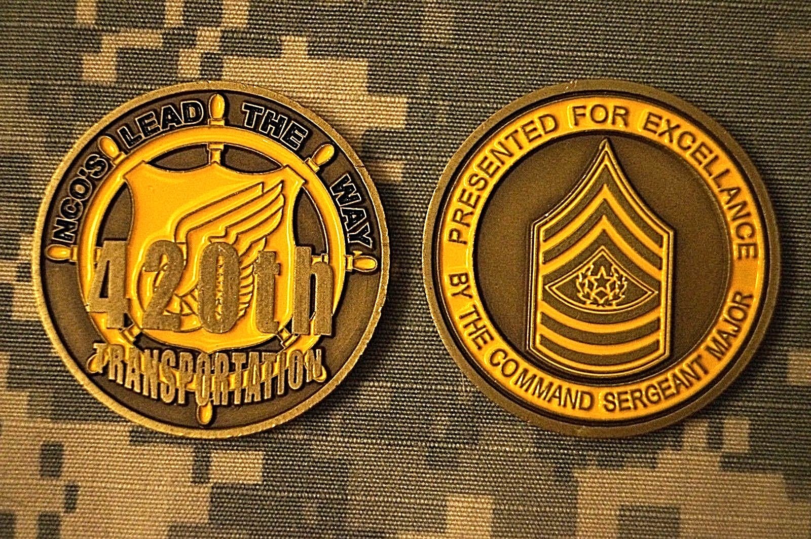 US Army 420th Transportation NCO's Lead the Way CSM Challenge Coin