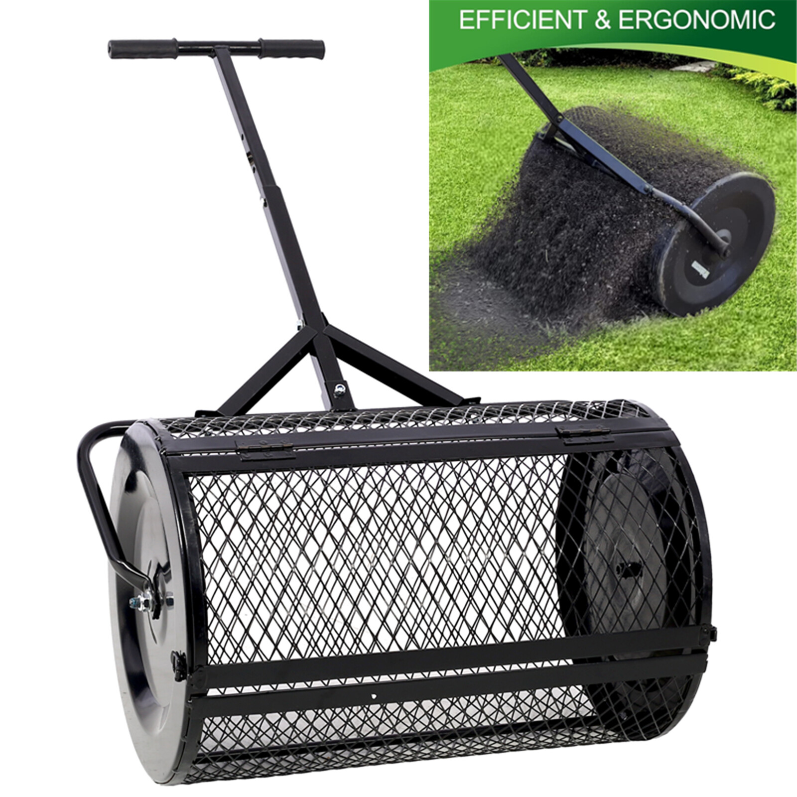 24 Inch Compost Spreader Peat Moss Spreader for Planting Seeding Metal Spreader