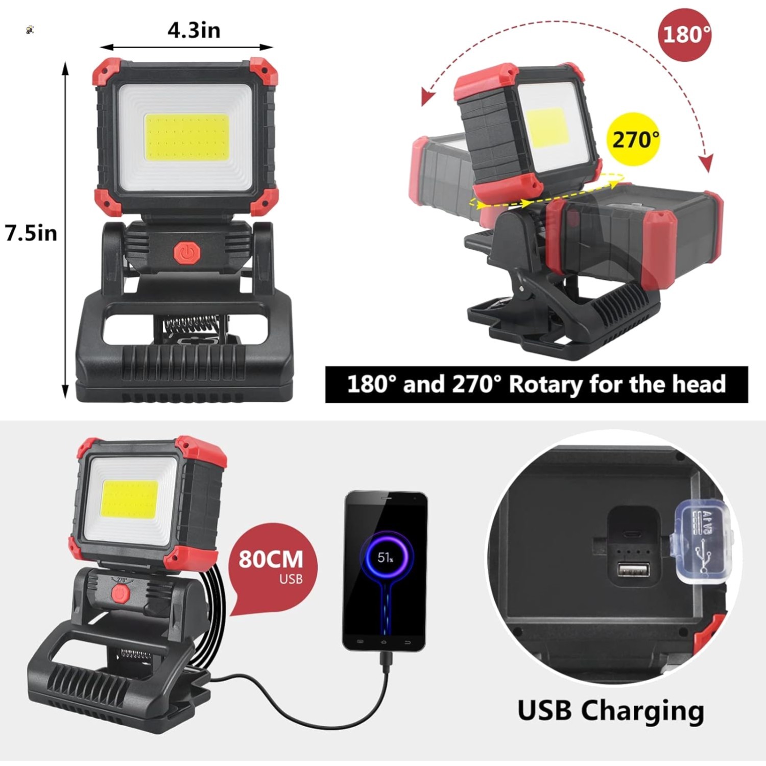 LED Rechargeable Work Light with Clamp, 2Pack 2100LM COB Magnetic Work Light ...