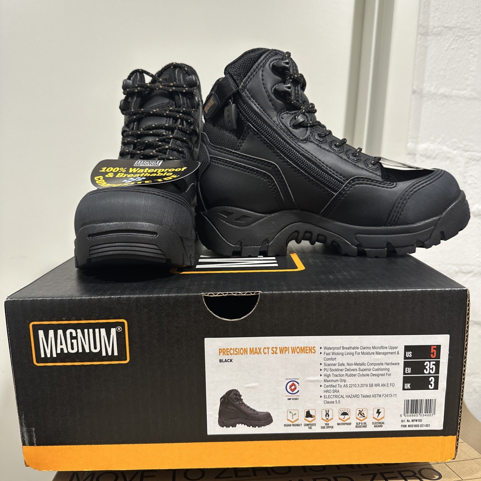 US 5 / EU35 - MAGNUM Precision Max SZ CT WPI Workboot (BLACK)