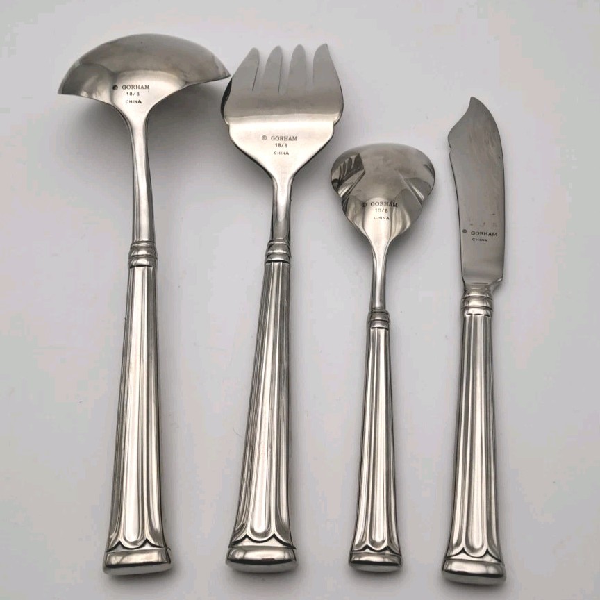 Gorham Savannah 4 Piece Serving Hostess Set Stainless 18/8 Glossy Flatware NOS