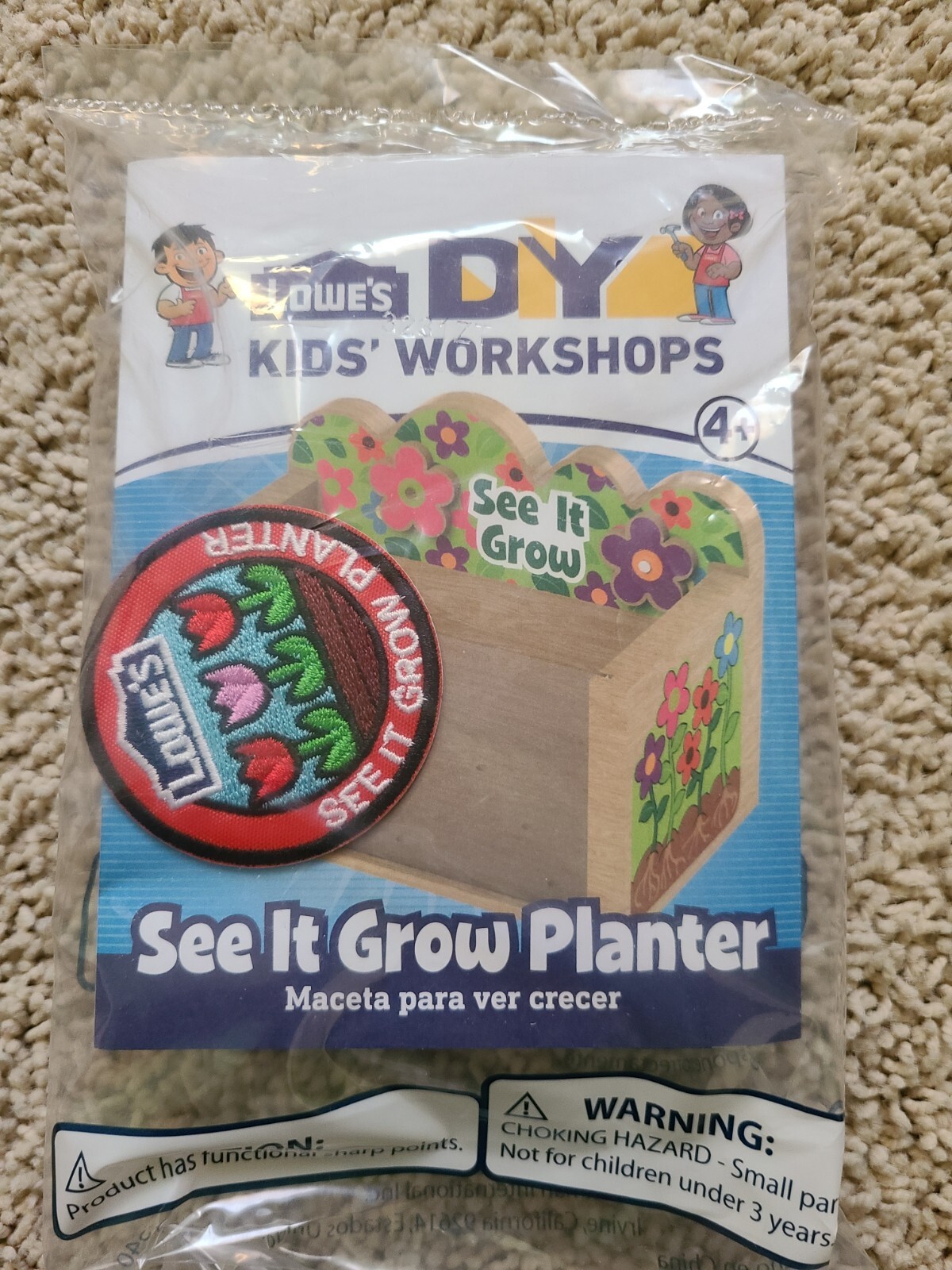 NEW Lowe's Kid's DIY Workshop Kit SEE IT GROW PLANTER  Spring w/Patch